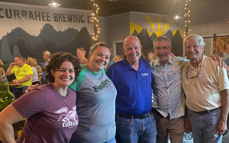 Submitted photo. Foxfire was the recipient of proceeds from nonprofit night at Currahee Brewing Company Sept. 7 and $2,835 was raised to support the organization. Pictured are Hillary Marshall, Ara Joyce, John Singleton, Barry Stiles and Buz Stone. 