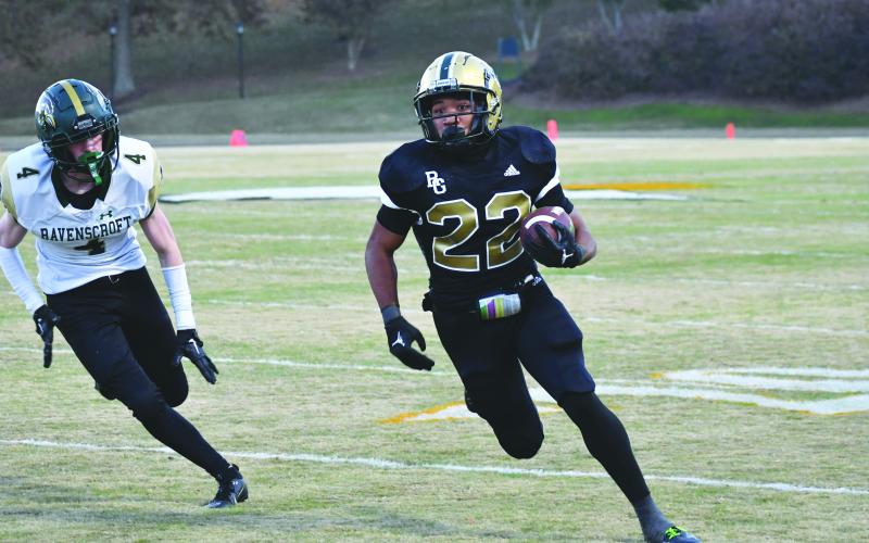 Wade Cheek/The Clayton Tribune. In last Friday’s 55-6 win over Ravenscroft, senior RGNS running back Tyrell Campbell totaled 78 yards on just two carries. 