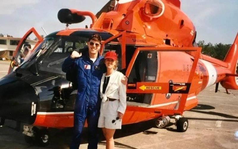 Submitted photo.  Seen here with the H-65 Dolphin he flew at Hunter AAF, Eric Vogelbacher met his eventual wife Lynne in Savannah, Ga. 