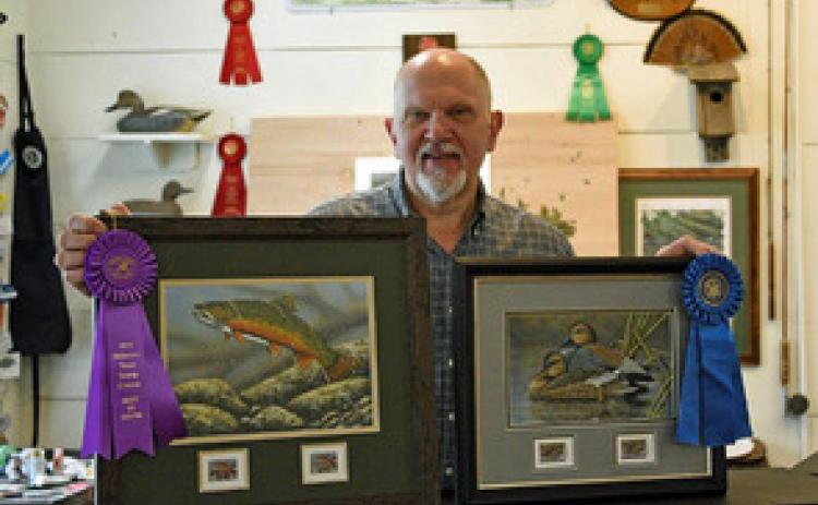 Broderick Crawford's paintings have been chosen for trout stamps in Iowa and Delaware this year. 