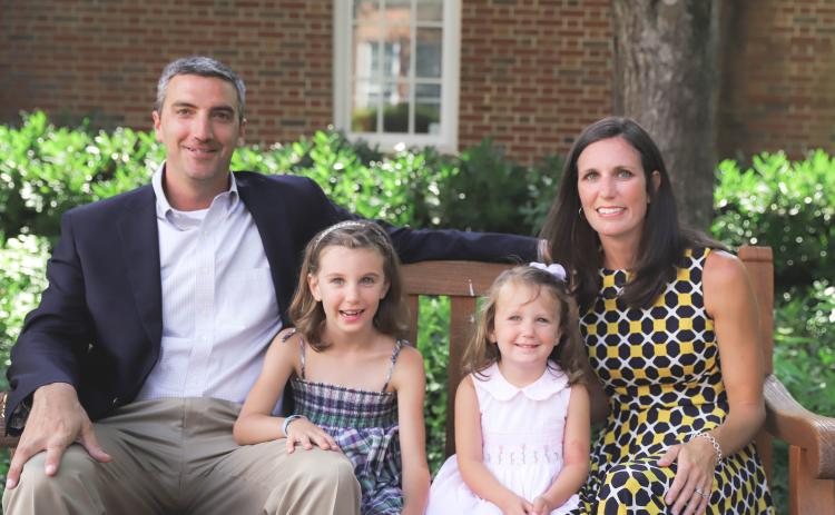 Jeff Miles is the 11th Head of School for Rabun Gap-Nacoochee School and looks forward to being part of the Rabun County community. Jeff Miles, left, poses with daughters Lia,6, Alison,2, and wife Kiana at Rabun Gap-Nacoochee School.