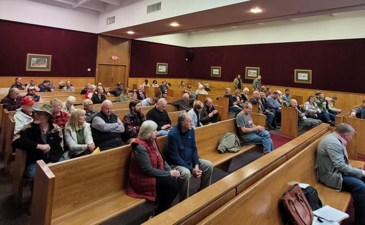 Megan Broome/The Clayton Tribune. Crowds attended the Rabun County Board of Commissioners meeting Tuesday to express their opinions about short-term rentals and witness the fate of the long-awaited Short-term Rental Ordinance. 