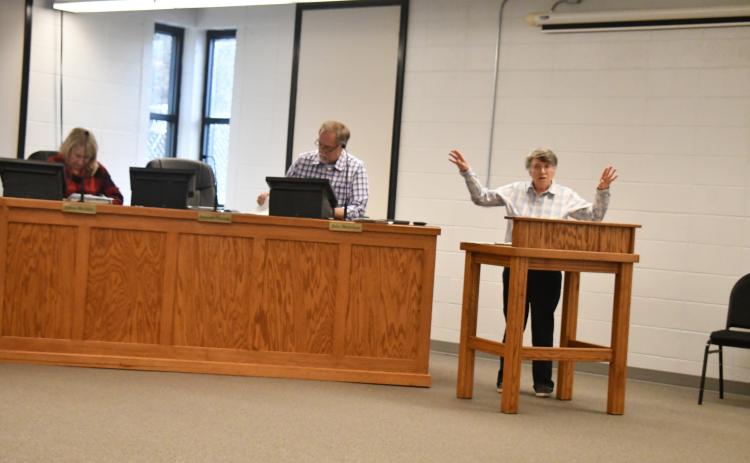 Megan Broome/The Clayton Tribune. Dee Daley, one of the city of Clayton's representatives on the RCWSA, discusses water and sewer matters with council members at Tuesday's meeting.