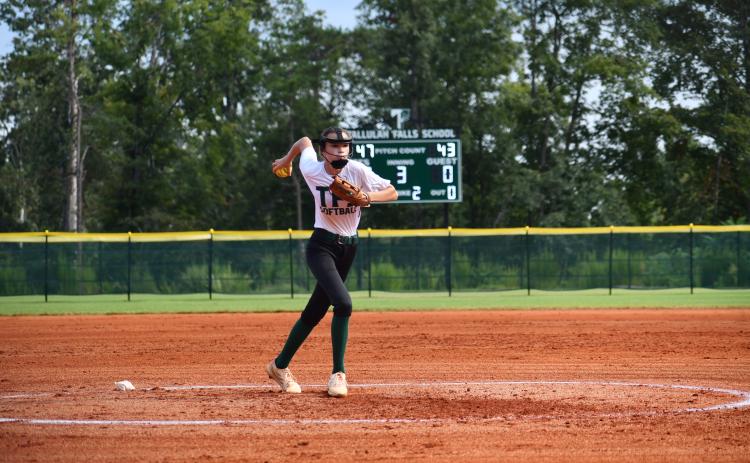Wade Cheek/The Clayton Tribune. Freshman Callie Craver led the way in the circle, pitching a complete game while tallying nine strikeouts with six hits and six walks allowed.