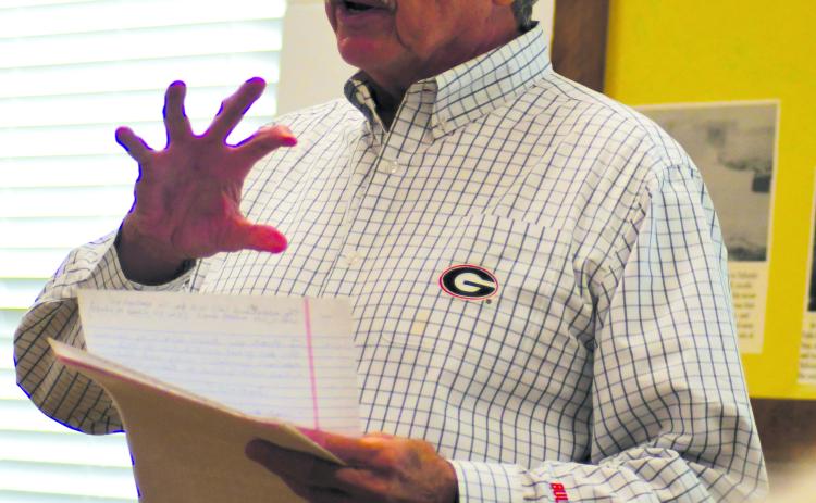 Enoch Autry/The Clayton Tribune. Rabun County Commission Chairman Greg James gives updates on county activities to Talulah Falls County Members. 