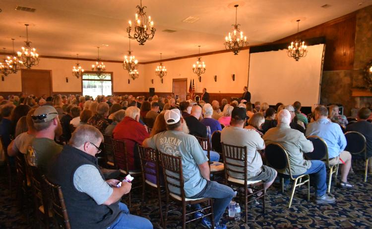 Wade Cheek/The Clayton Tribune. Members of the Rabun County community listen to candidates of the 2024 Rabun County Sheriff's Election during the Monday, April 22 forum at The Dillard House. 