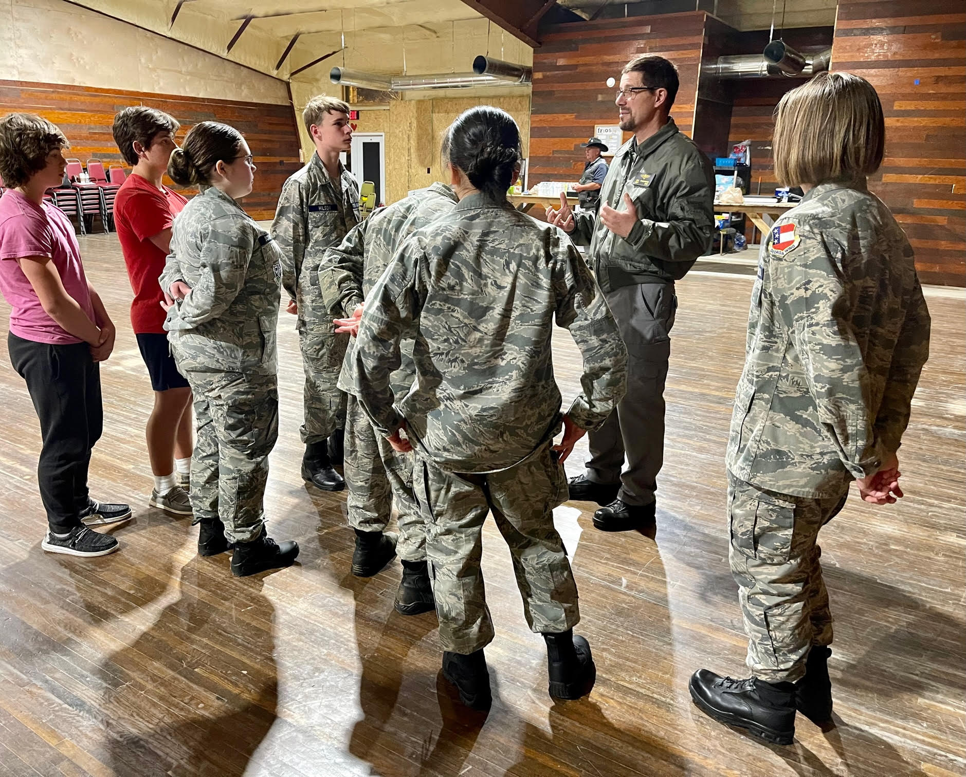 Submitted photo. Retired Coast Guard pilot Eric Vogelbacher leads cadets at their first meeting in Mountain City.