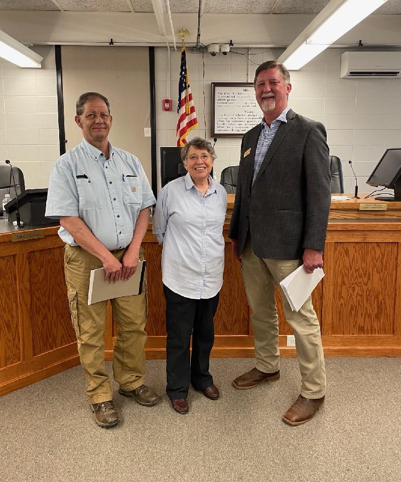 Submitted photo. Dee Daley is pictured with Brendan Thompson, general manager of the RCWSA, and Clayton Mayor Kurt Cannon.