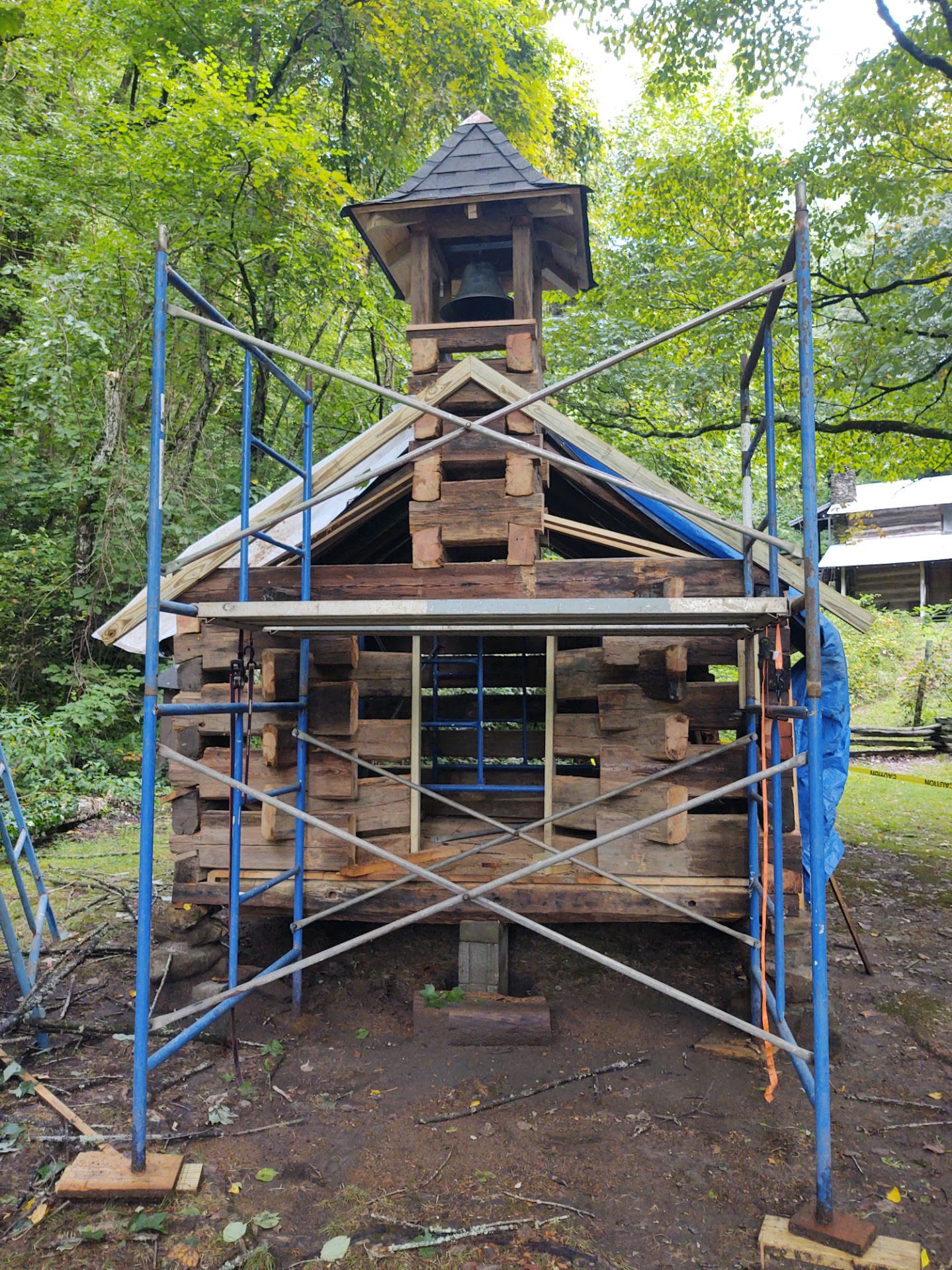 Photo courtesy of Todd Faircloth, Foxfire executive director Progress continues on the miniature replica of Foxfire’s Chapel for the new Children’s Village at the museum and heritage center. This chapel will be added to the existing miniature replica Warwoman Cabin also displayed at the Children’s Village. In the future, the Children’s Village will also feature a barn, blacksmith shop, and Cherokee House from the period before European contact.