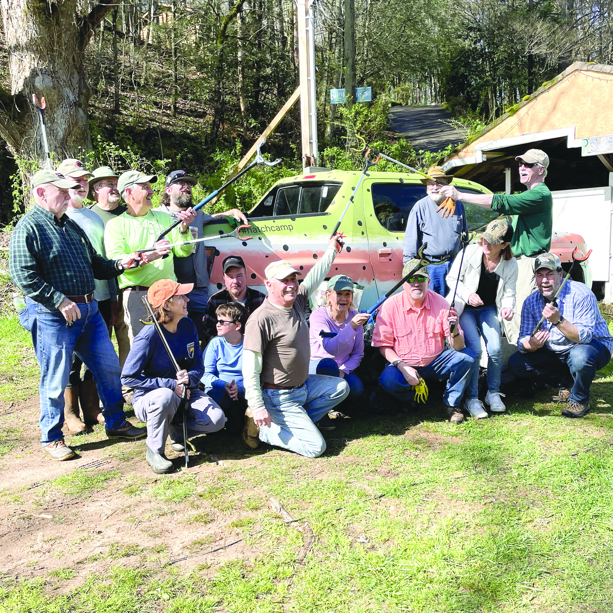 Submitted photo. A group of volunteers from Rabun Trout Unlimited prepare to pick up trash at Earls Ford. 