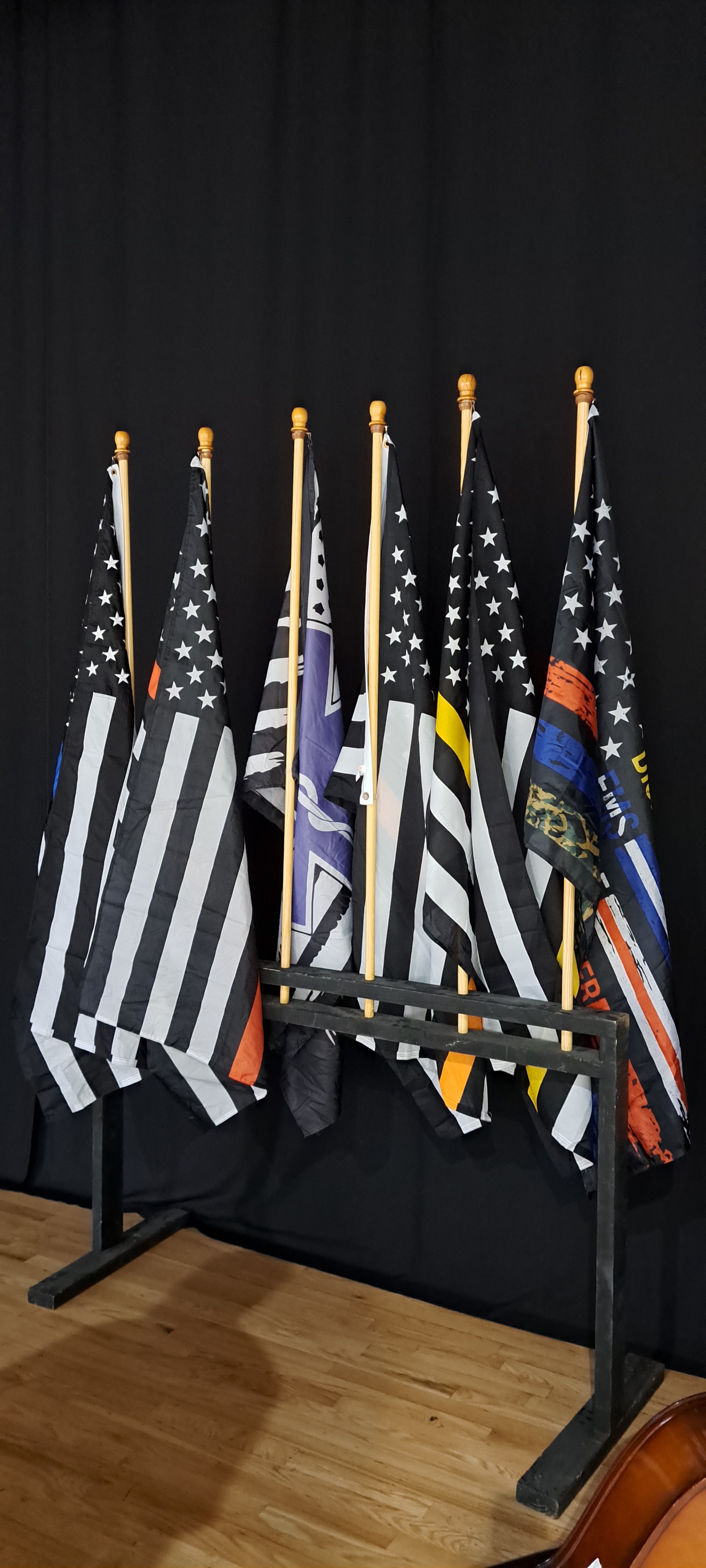 File/Megan Horn/The Clayton Tribune. All the branches represented with flags at the annual dinner. 