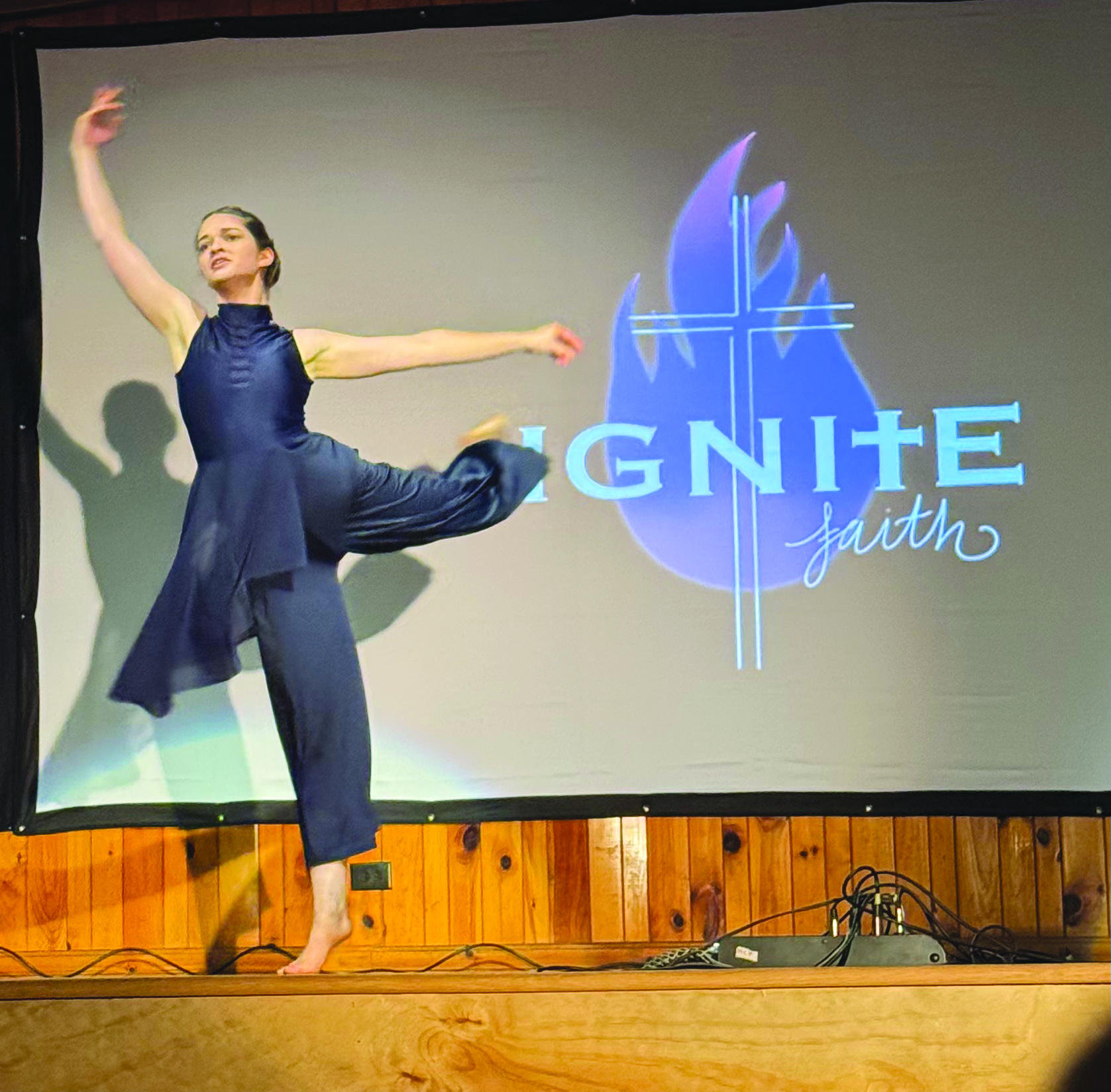 Photo courtesy Suzie Nixon Flaherty. Heidi Gardner dances during Christian fellow “Ignite Faith” at the Mountain City Playhouse, Mountain Learning Enrichment.
