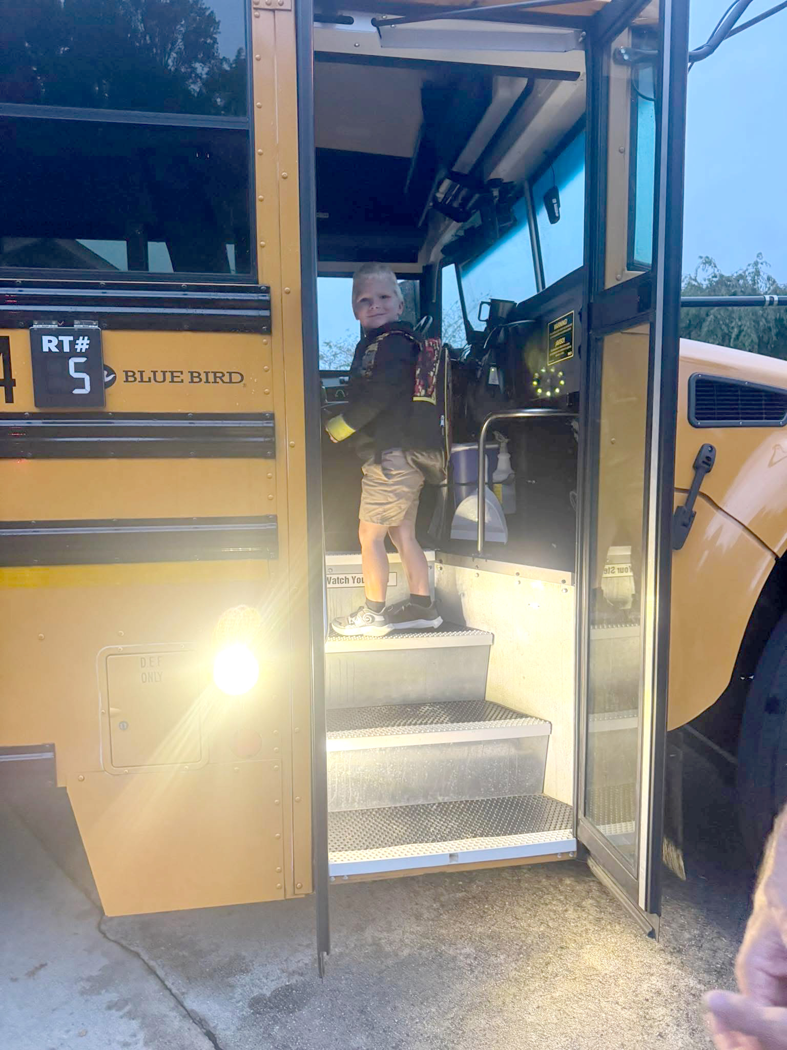 Submitted. Cam Darnell, 4, is ready for Pre-K as he gets on the school bus to head to Rabun County Primary School for the first day on  Aug. 7.