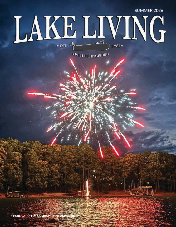 Magazine cover. Shown is the cover of summer 2026 Lake Living magazine, featuring a photo taken by Kim Caudell of Toccoa. Caudell won $100 for her photo, which features fireworks over Lake Hartwell.