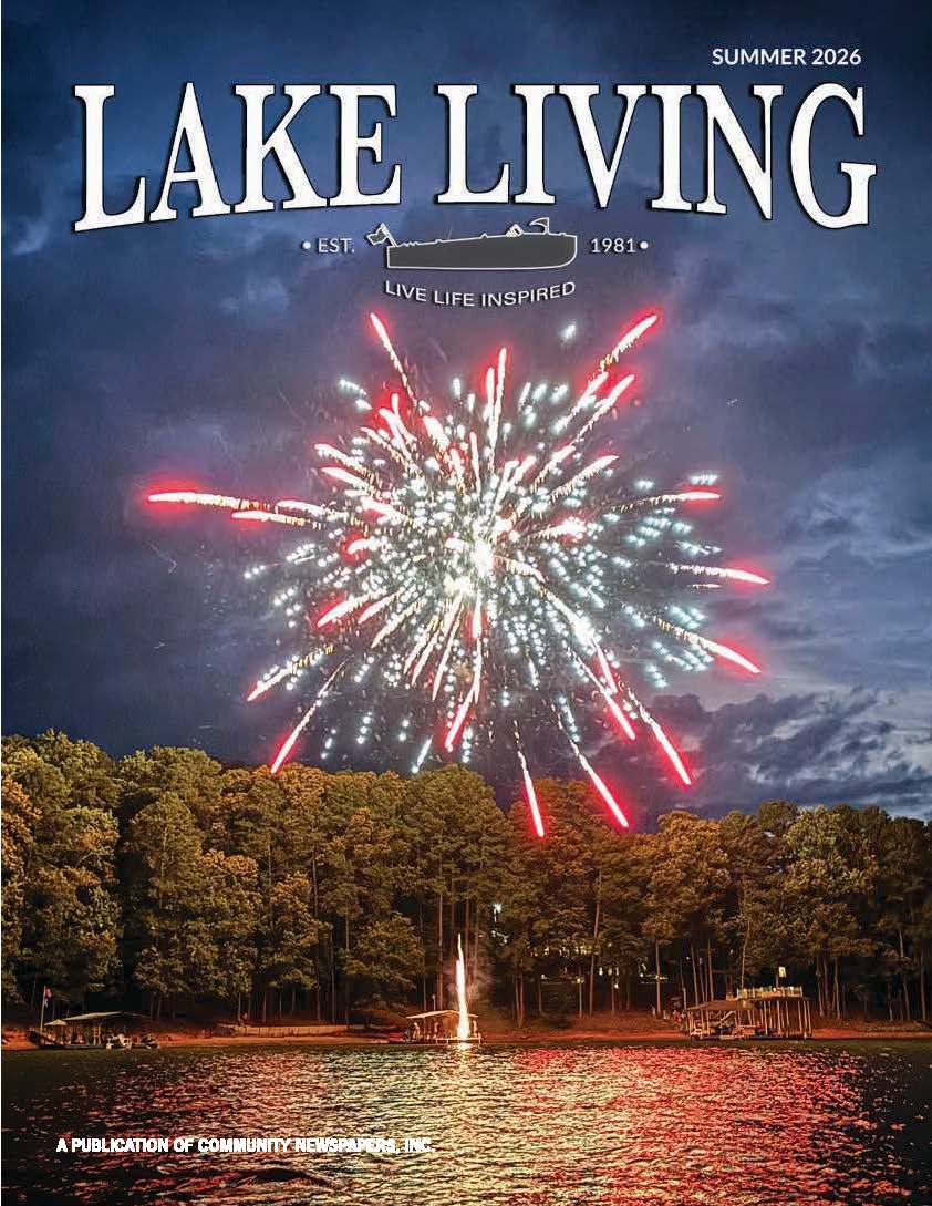Kim Caudell/photo. Kim Caudell of Toccoa took this photo of fireworks at Bruce Creek on Lake Hartwell in Martin. Caudell won $100 for her photo, which was featured on the cover of the 2026 summer edition of Lake Living magazine.