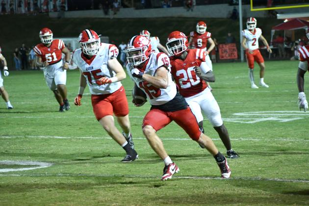 Wesley Branch/The Clayton Tribune. Rabun County senior Reid Giles races down the field in Rabun County’s 49-42 shootout win over Dalton in September 2025. Giles added to his long list of accomplishments when he was inducted into the Blitz Sports football Hall Fame on Monday. 