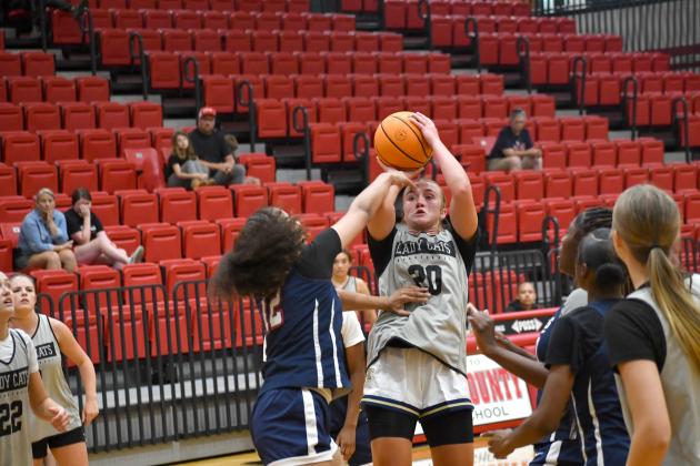 Wesley Branch/The Clayton Tribune. Rabun County rising sophomore Millie Southards rises for a jumpshot during Rabun County’s 55-50 summer scrimmage win versus Lamar County on June 15. The Lady Cats will head to Emerson, Ga., this weekend for the GBCA Live Event. 