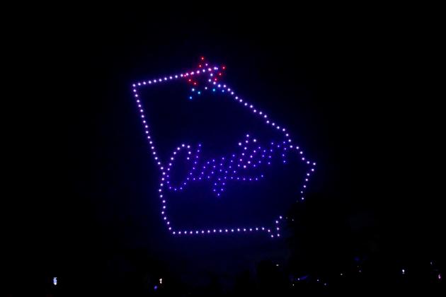 Megan Horn/The Clayton Tribune. Many patriotic images were shown during the July 1 drone show at the Stars Over Clayton Light Show Celebration at Clayton City Hall. The company, Starstruck Drone Shows, put on Clayton’s drone show.  