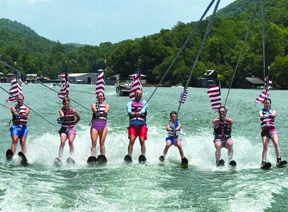 Submitted photo. Veteran members of the Ski Patriots display their talents on the water of Lake Burton on July 5.