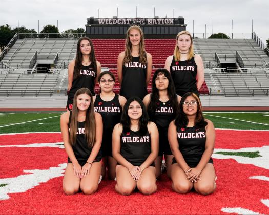 Submitted Photos.  The Lady Cats cross country team is projected to again be led by Kinley Jones, who now is a sophomore. Front Row: (From left) Jayden Griggs, Esmerelda Antonio Hernandez and Saray Rodriguez. Middle Row: Teresa Ruiz and Kimberly Martinez-Lachino. Back Row: Kinley Jones, Elizabeth Hilson and Savannah Crouch.
