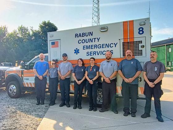 Megan Horn/The Clayton Tribune. The mission of Rabun County Emergency Medical Services (EMS) is to continue to provide the best top quality patient care to all patients. Pictured from left are shift crew members Jared Coleman, Ainsley Lauder, Tate Nichols, Vanessa Welch, Annie Lawson, Logan Carnes, Josh Hickox and Kelly McDonald. The organization has many dedicated first responders. 