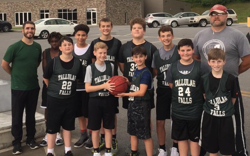 Shown, in front, from left, are Rylee Smith of Turnerville, Tanner Davis of Cornelia, Merrick Carnes of Cornelia, Tate Turpin of Eastanolee and TJ Cox of Cornelia; back row, from left, coach Anthony Cox, KC  Respress-Young of Cleveland, Elijah Barker of Eastanolee, Teryk Tilley of Tallulah Falls, Sam Ketch of Clarkesville, Jackson Carlan of Baldwin and coach Tom Tilley. (Tallulah Falls School)