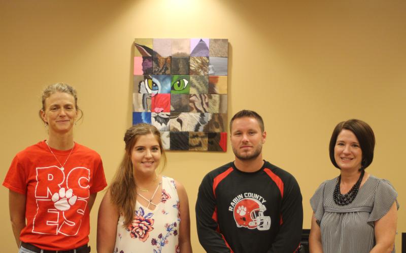 Megan Broome/The Clayton Tribune. Virginia Ammons, left, Morgan Rudeseal, Clay Worley and Jill Fowler are new teachers at Rabun County Elementary School.