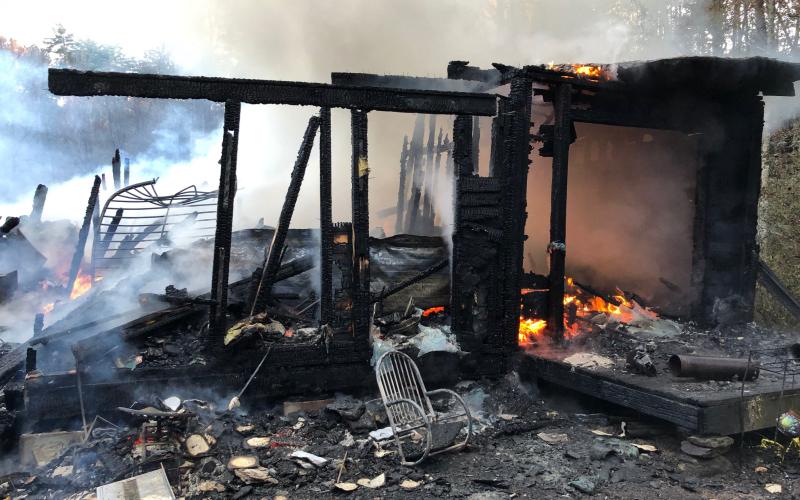 Photo courtesy Rabun County Fire Services. Emergency personnel were dispatched to a fully involved structure fire at 103 Speed Hollow Lane in the Warwoman community on Monday around 4:07 p.m.