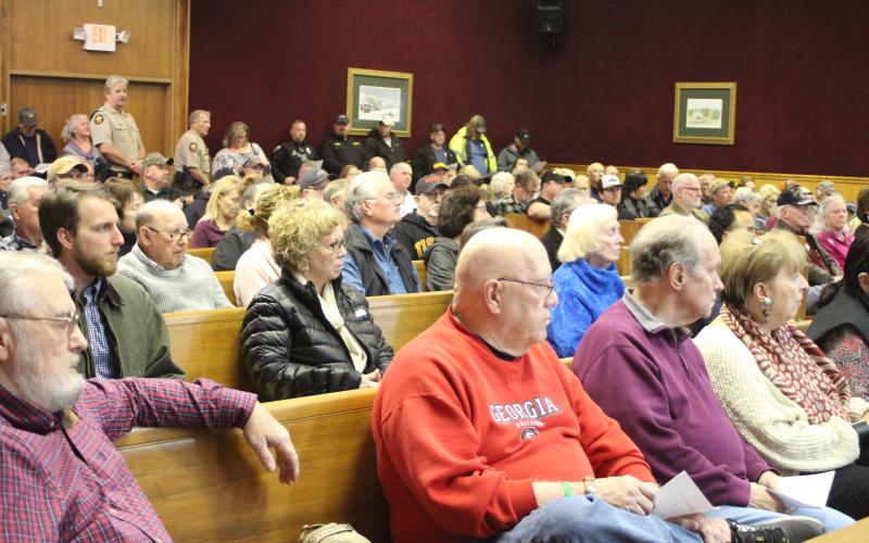 Megan Broome/The Clayton Tribune. A standing-room only crowd was on hand Tuesday night as the Rabun County Board of Commissioners passed a resolution in support of Second Amendment rights.