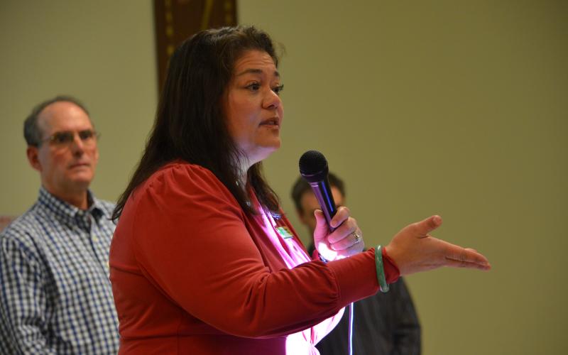 Wayne Knuckles/The Clayton Tribune. Betty Jewett, Forest Supervisor for the Chattahoochee-Oconee National Forest, makes a point at last week's public forum.