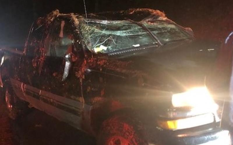 Submitted photo. A vehicle was overturned down an embankment following a one-car motor vehicle accident on Lake Rabun Road at Appaloosa Lane in Lakemont on Sunday, January 19. Station 4 volunteers were among those who responded to the accident.