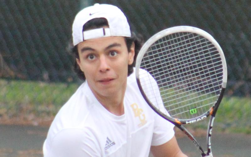 Andy Diffenderfer/The Clayton Tribune Jacobo Saenz prepares to wallop a backhand.