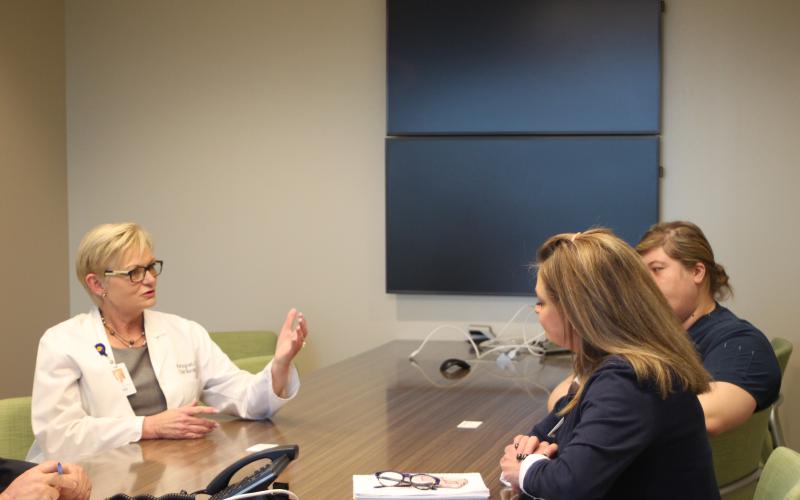 Megan Broome/The Clayton Tribune Mountain Lakes Medical Center staff members Kim Ingram, Chief Nursing Officer, Rachel Cowart, Infections Control Nurse and Tammy Coll, CEO, discuss the hospitals preparations for the COVID-19 outbreak.