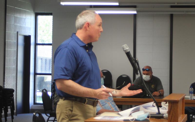 Megan Broome/The Clayton Tribune. Rick Story, director of development for Rabun County, explains the Forward Rabun concept at Tuesday's city council meeting.