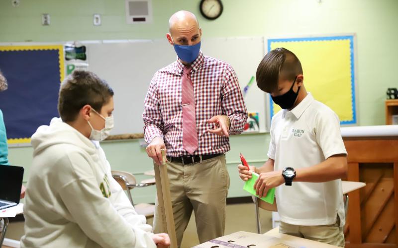 Photo courtesy Rabun Gap-Nacoochee School. Middle School students at Rabun Gap-Nacoochee School work on a project during the first day of school on Wednesday, August 26.