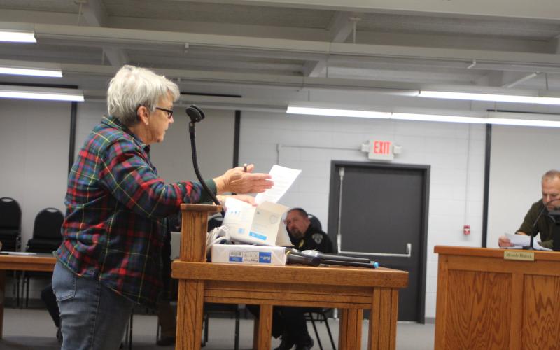 Megan Broome/The Clayton Tribune. Kathy Ford, organizer for Celebrate Clayton, addresses Clayton council members on Tuesday to address concerns she has about the food truck ordinance that was passed at a special called meeting Nov. 10.