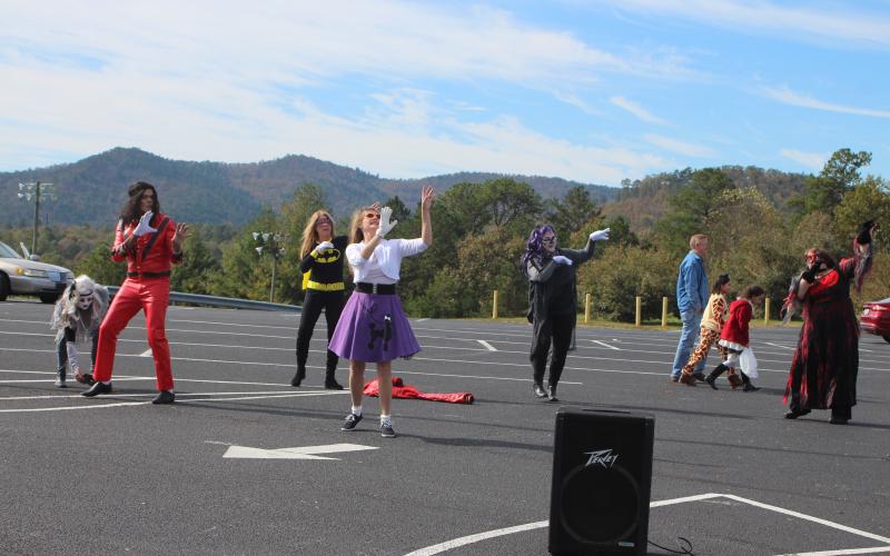 Megan Broome/The Clayton Tribune. Rabun Entertainers performed a flash mob dance to Michael Jackson's "Thriller" at the Rabun County Parks and Recreation trunk or treat Saturday.