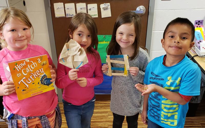 Photo courtesy Rabun County Schools. Mrs. Brown's kindergarten class makes turkey traps after reading "How to Catch a Turkey.”
