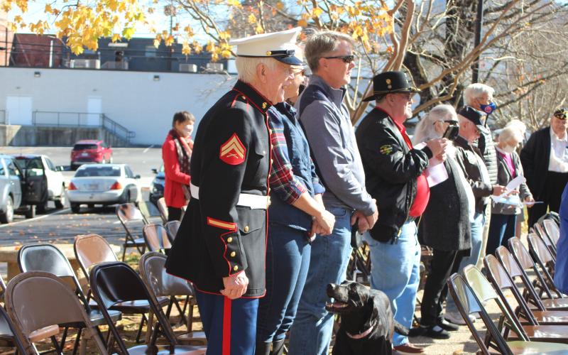 Megan Broome/The Clayton Tribune. A veteran smiles during the ceremony at the courthouse while those who have served are recognized at the event.