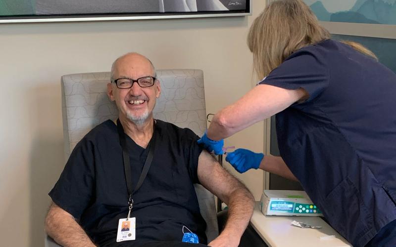 Submitted photo. Dr. Guy Gober was one of the first front-line medical workers to receive the COVID-19 vaccine at Mountain Lakes Medical Center.
