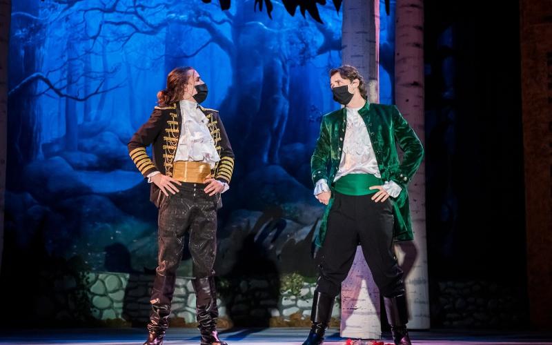 Photo courtesy Rabun Gap-Nacoochee School. Owen Nowack ‘21 of Rabun Gap, GA, left, and Alex Mescher ‘21 of Otto, NC perform in “Into the Woods” at Rabun Gap-Nacoochee School. 