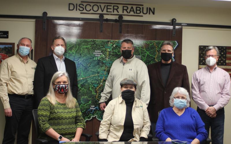 Megan Broome/The Clayton Tribune. Forward Rabun held the first meeting of their Executive Board Tuesday. Front row: Dr. April Childers, Irene Bynum-Faith and Juanita Shope. Back row:Rick Story, executive director, Todd Webb, Claude Dillard, Greg James and Robert Pittman.