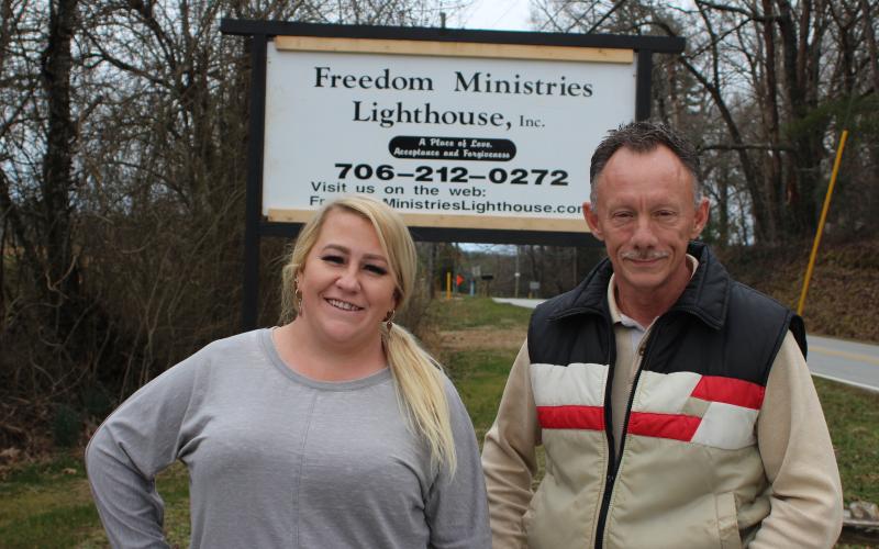 Megan Broome/The Clayton Tribune. Ashley York, left, is the case manager for the nonprofit, Christ-centered recovery residence Freedom Ministries Lighthouse and Dan Crane is the director. The nonprofit began in 2015 and has been at the facility in Lakemont for two years.