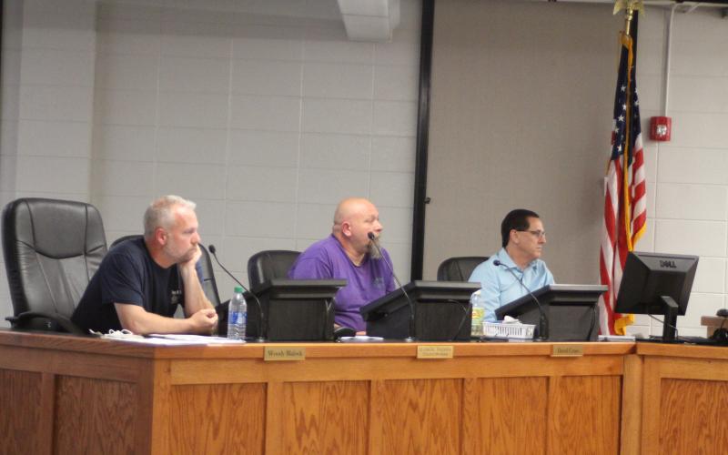 Megan Broome/The Clayton Tribune. Clayton City Council members discuss traffic concerns on Wilson Alley and other matters at Tuesday's work session.