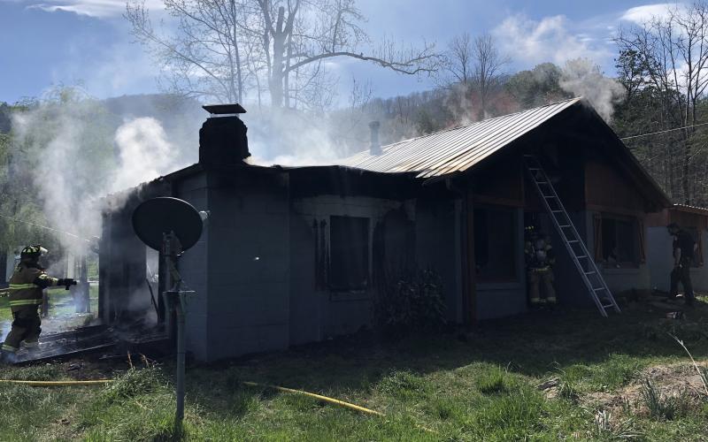 Photos courtesy Rabun County Fire Services. No injuries were reported in a structure fire at 155 Darnell Creek Rd. in Rabun Gap Tuesday. The structure was 40 percent involved when Rabun County Fire Services responded.