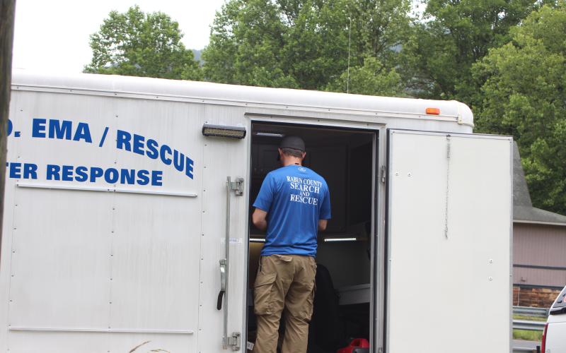Megan Broome/The Clayton Tribune. Rabun County EMA was a responding agency to a scene near the Tallulah River Monday where a suspect fled on foot following a traffic stop by GSP earlier that morning.