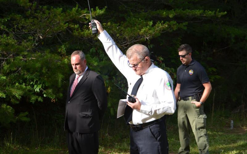 Wayne Knuckles/The Clayton Tribune. Rabun EMS Director Mike Carnes gives the "last call."