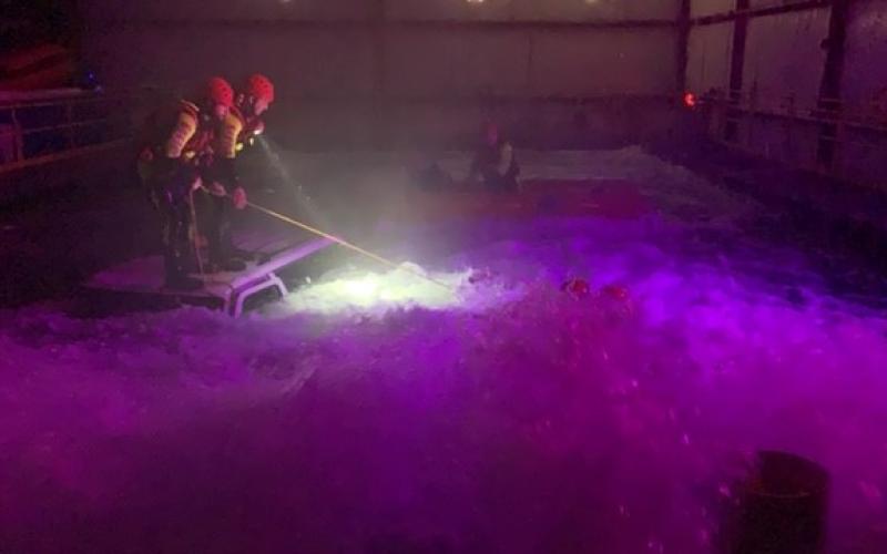 Submitted photo. A group of Rabun County Search and Rescue crew members attend Swiftwater Rescue Training at the Fathom Academy in Georgetown, Texas in 2019. The group trains in a night ops simulation.