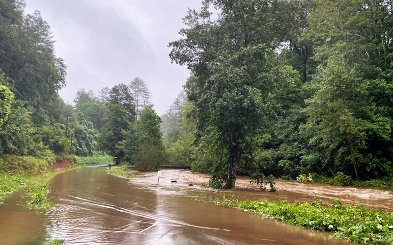 Photo courtesy of Shannon Bleckley. Flooding on Earls Ford Rd. off of Warwoman Rd. Tuesday was part of the aftermath caused by Tropical Storm Fred. The storm brought strong winds, flash flooding and some downed trees throughout Rabun County.