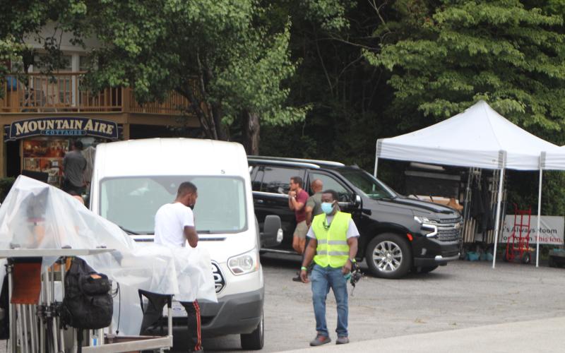 Megan Broome/The Clayton Tribune. Rob Lowe (exiting a black car) was in Rabun County last week filming his new movie ‘Dog Gone’ in Rabun County last week. The production crew filmed in Tallulah Falls, Lakemont and Clayton for three days.